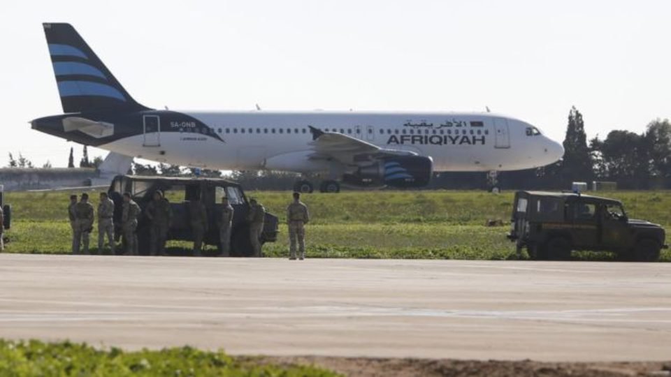 Libyan Airbus A320 seen at Malta Airport