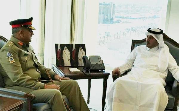 Gen Qamar Bajwa meets Prime Minister of Qatar