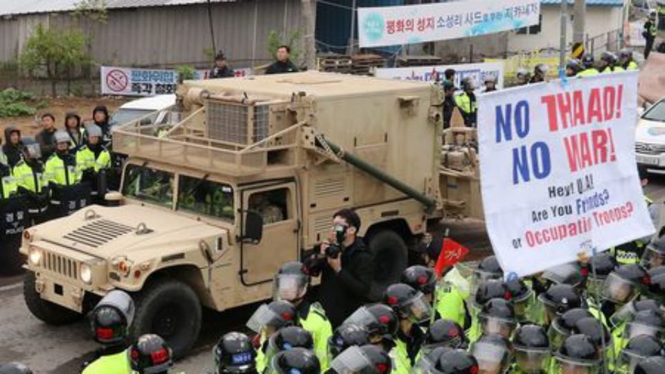 A US military vehicle part of Terminal High Altitude Area Defense THAAD system arrives in Seongju