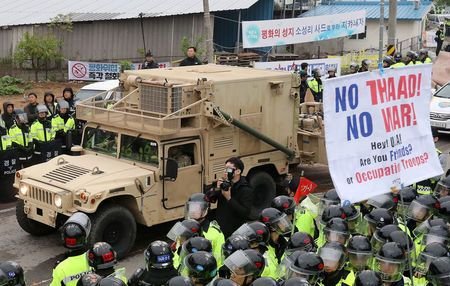 A US military vehicle part of Terminal High Altitude Area Defense THAAD system arrives in Seongju