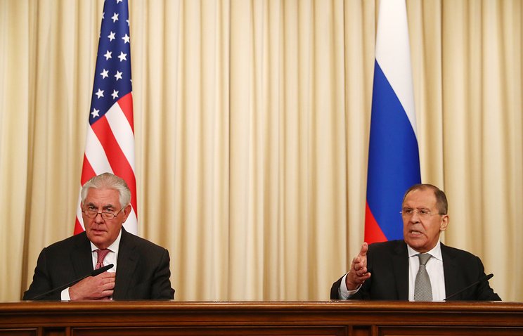 US Secretary of State Rex Tilerson and Russian Foreign Minister Sergey Lavrov Meet Media in Moscow 12 Apr 2017 Pic TASS