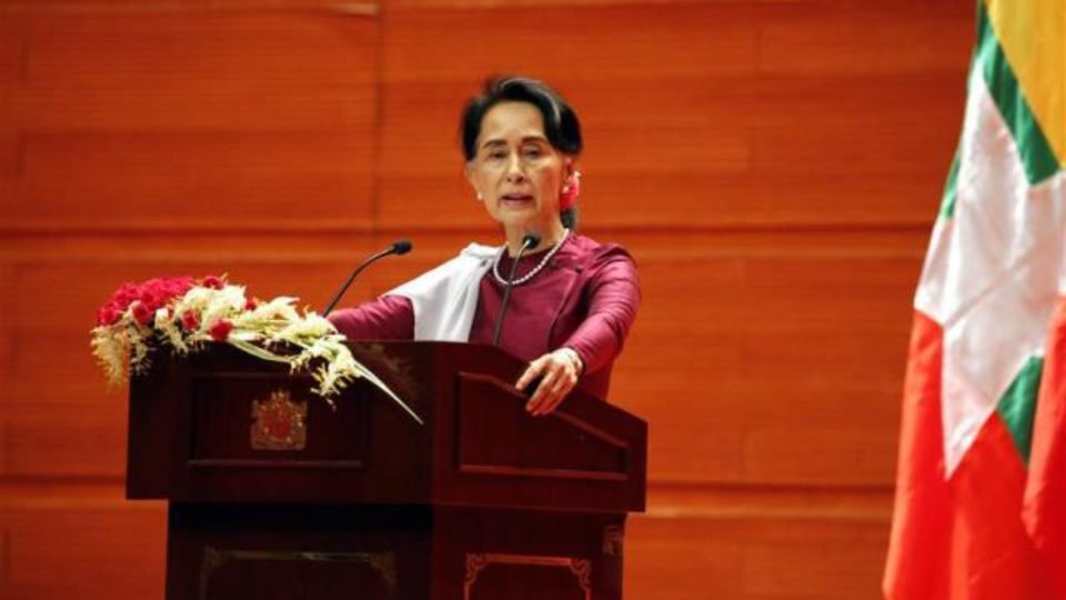 Aung San Suu Kyi addresses at the Myanmar Intl Convention Center-2 in Nay Pyi Taw,