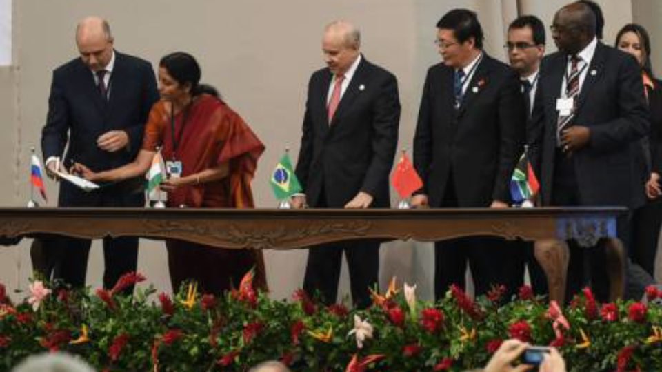 File Pic Delegates of BRICS Sign the Creation of New Development Bank at 6th BRICS Summit in Fortaleza, Brazil, 15 July 2014 . Pic AFP