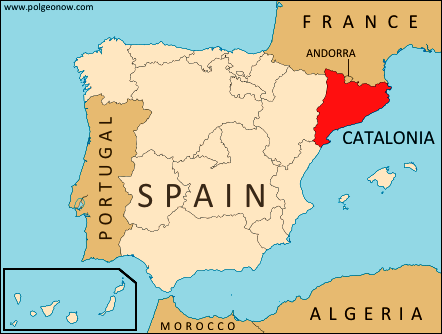 Map of Catalonia’s location within Spain and relative to neighboring countries