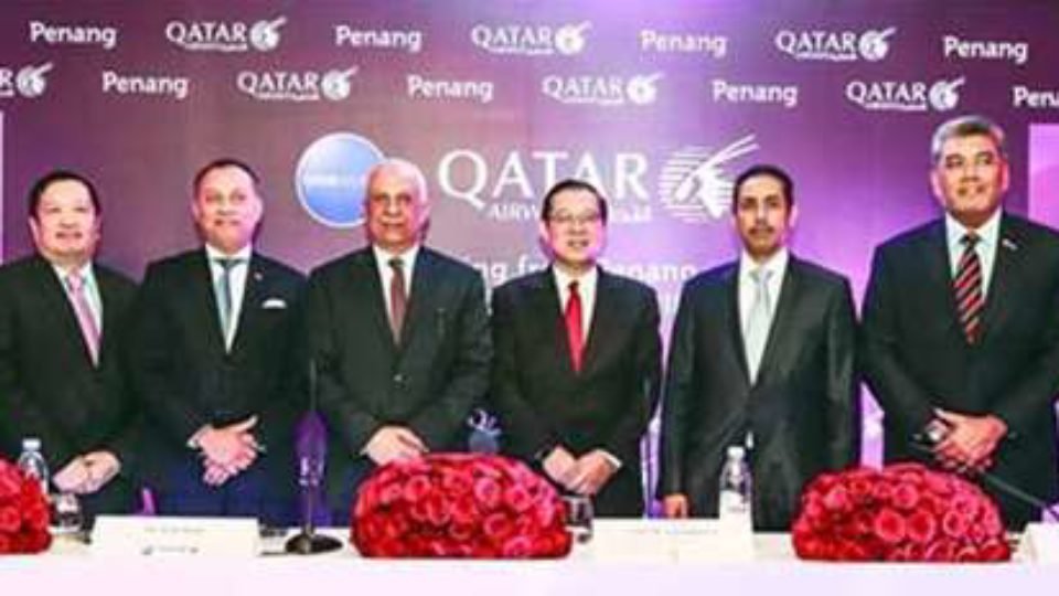 Qatar Airways Dreamliner B787 on arrival at its maiden flight at Penang today