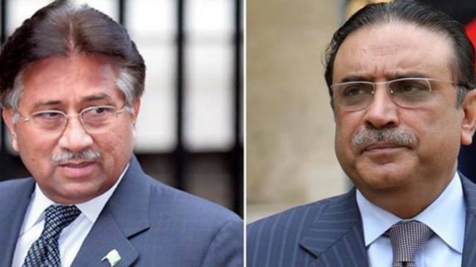 Gen Retd Pervez Musharaf, Asif Ali Zardari Pic The News