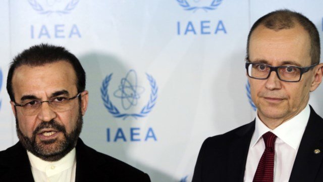 Iran envoy to IAEA Reza Najafi and Tero Varjoranta, Pic Reuters