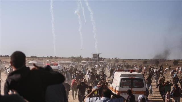 Palestinians protests, to mark 70th anniversary of the Catastrophe in 1948, at Gaza-Israel border in eastern of Khan Yunis on May 14, 2018