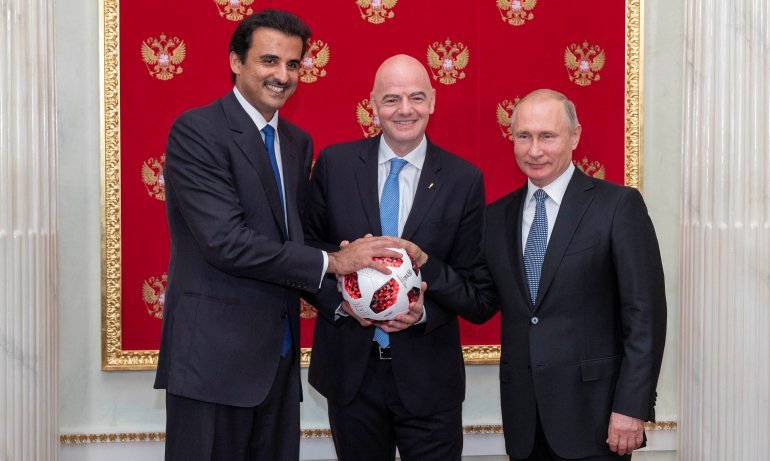 Emir of Qatar Receives From Russian President Putin Hosting Mantle of 2022 FIFA World Cup