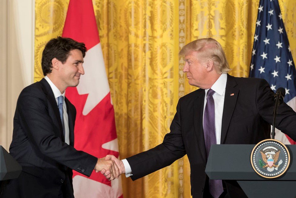 Canadian Prime Minister Justin Trudeau and U.S. President Donald Trump Pic File Feb 2018