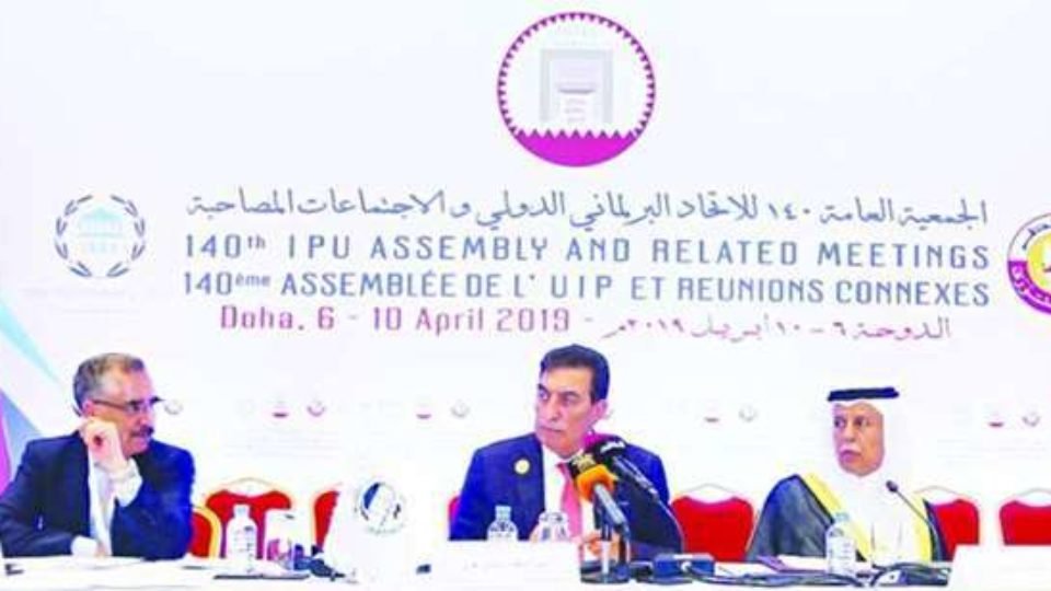 Ahmed bin Abdullah bin Zaid al-Mahmoud, Speaker Advisory Council, Qatar seen (Right) at a prepatory meeting on FRiday